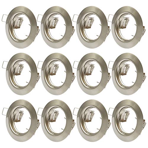12x Einbaustrahler GU10 Set – 12 Stück Einbaurahmen in Edelstahl gebürstet Optik Inkl. GU10 Fassung für LED oder Halogen Leuchtmittel, Rund 12x Einbaustrahler GU10 Set – 12 Stück Einbaurahmen in Edelstahl gebürstet Optik Inkl. GU10 Fassung für LED oder Halogen Leuchtmittel, Rund von Lu-mi