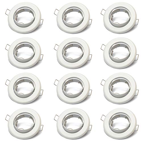 12x Einbaustrahler GU10 Set – 12 Stück Einbaurahmen in Weiß Inkl. GU10 Fassung für LED oder Halogen Leuchtmittel, 30° Schwenkbar, Rund von Lu-mi