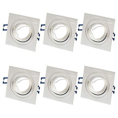 6x ALU Einbaustrahler GU10 Set – 6 Stück Aluminium Einbaurahmen Eckig in Silber gebürstet Optik Inkl. GU10 Fassung für LED oder Halogen Leuchtmittel, 30° Schwenkbar, Eckig, 230V 6x ALU Einbaustrahler GU10 Set – 6 Stück Aluminium Einbaurahmen Eckig in Silber gebürstet Optik Inkl. GU10 Fassung für LED oder Halogen Leuchtmittel, 30° Schwenkbar, Eckig, 230V von Lu-mi