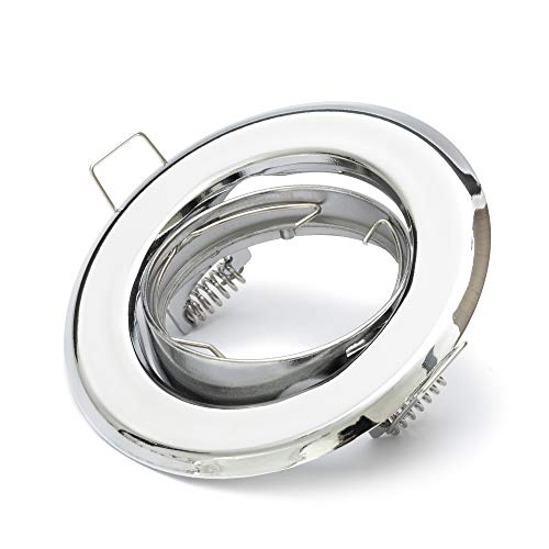 Einbaustrahler GU10 Set – 1 Stück Einbaurahmen in Chrom Optik Inkl. GU10 Fassung für LED oder Halogen Leuchtmittel, 30° Schwenkbar, Rund von Lu-mi