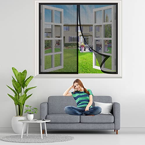Fliegengitter Fenster Insektenschutz Fenster Moskitonetz 60x150cm mit starkem Magnet Magnete Automatisch schließen ohne Bohren-für Balkontür Wohnzimmer Schwarz von LuCkyNa