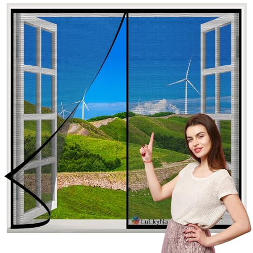 Fliegengitter Fenster Magnet 100x175cm Schwarz Magnet Fliegengitter Automatisch Verschließen Klebemontage Ohne Bohren Waschbares für Fenster und Türen von LuCkyNa