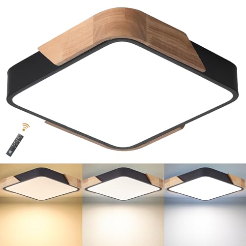 LuFun Deckenleuchten Dimmbar 24W,Holz Modern Deckenlampe Wohnzimmerlampe,Led Lampen Deckenlampen für Wohnzimmer Schlafzimmer Küche Restaurant Badezimmer Büro Balkon Flur, Quadratische 30cm*30cm von LuFun