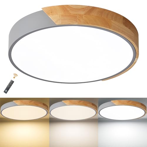 LuFun Dimmbare Deckenleuchten, 24W Graue Runde Moderne Deckenleuchte aus Holz, Deckenleuchte für Wohnzimmer Schlafzimmer Küche Wohnzimmer Flur, Ø 30cm LuFun Dimmbare Deckenleuchten, 24W Graue Runde Moderne Deckenleuchte aus Holz, Deckenleuchte für Wohnzimmer Schlafzimmer Küche Wohnzimmer Flur, Ø 30cm von LuFun