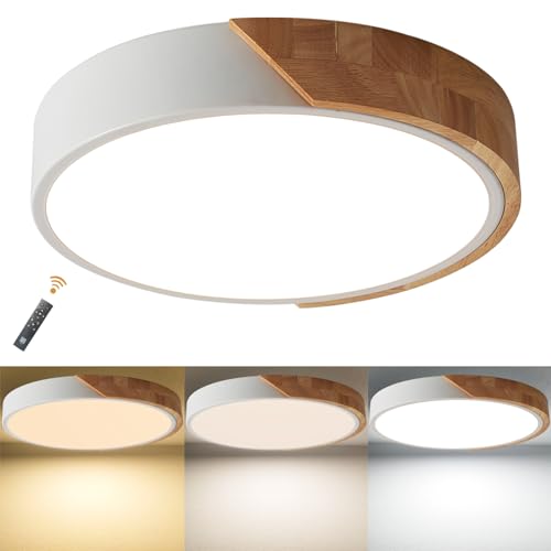 LuFun Led Deckenleuchte Dimmbar 24W,Holz Modern Deckenlampe Wohnzimmerlampe,Led Lampen Deckenlampen für Wohnzimmer Schlafzimmer Küche Restaurant Badezimmer Büro Balkon Flur, Runde Ø30cm Weiß von LuFun