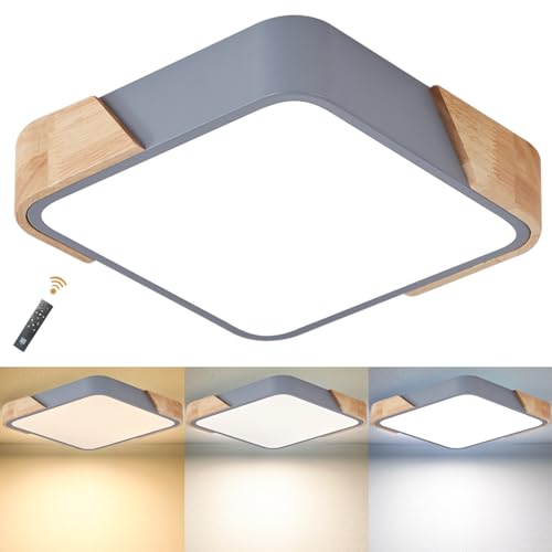 LuFun Led Deckenleuchte Dimmbar 24W,Holz Modern Deckenlampe Wohnzimmerlampe Graue,Led Lampen Deckenlampen für Wohnzimmer Schlafzimmer Küche Restaurant Badezimmer Büro Balkon Flur,Quadratische 30*30cm von LuFun