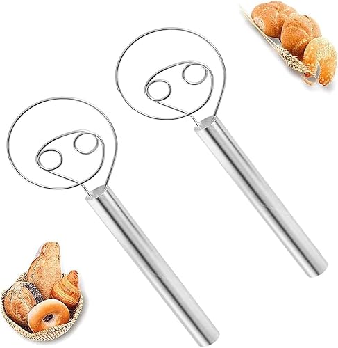 Dänisch Schneebesen Teigbesen Teigmischer Edelstahl Griff Brotmixer Groß Doppellöchern Handmixer zum Kuchen Dessert Brot Gebäck Pizzateig Küche Backen Werkzeuge (2) von LuGirlre