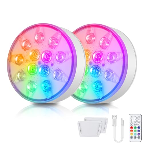 2 Stück LED Poolbeleuchtung Unterwasser Wiederaufladbare, Unterwasser Licht mit Fernbedienung, IP68 Wasserdichte Teichbeleuchtung, Für Pool, Springbrunnen, Teiche, Aquarien, Hochzeiten, 16 Farben von LuJasi