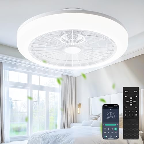Deckenventilator mit Beleuchtung, 45cm Deckenlampe mit Ventilator, Leiser Deckenventilator 6 Windstufen, Timer & Lichtspeicher, 3000K-6500K Dimmbar, APP, Fernbedienung, für Wohnzimmer, Schlafzimmer von LuJasi