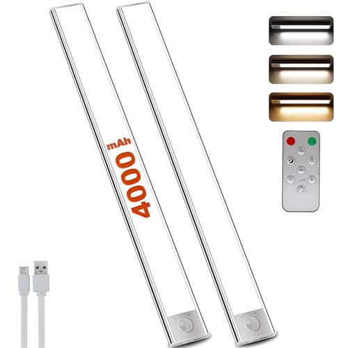LuJasi Unterbauleuchte Küche Led, Schrankbeleuchtung 40cm mit Fernsteuerung und Bewegungsmelder, 3000k-6000k, Dimmbar, Wiederaufladbar - Für Schrank, Treppe, Kleiderschrank, Küche, Flur (2 Stück) von LuJasi