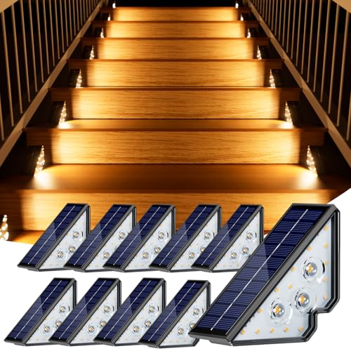 Solarlampen für Außen Garten Treppenlicht 800mAh Treppenbeleuchtung Außen Solar Bodenleuchten Aussen für Innenhöfe Dekoration Terrasse Zaun Pathway Stufen Treppen LED Wegeleuchten IP65 18 LED 10 Stück von LuJasi