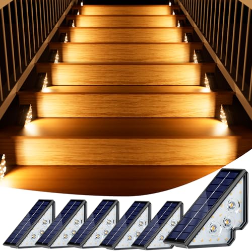 Solarlampen für Außen Garten, Treppenlicht 800mAh Treppenbeleuchtung Außen Solar Bodenleuchten Aussen für Innenhöfe Dekoration Terrasse Zaun Pathway Stufen Treppen LED Wegeleuchten IP65 18 LED 6 Stück von LuJasi