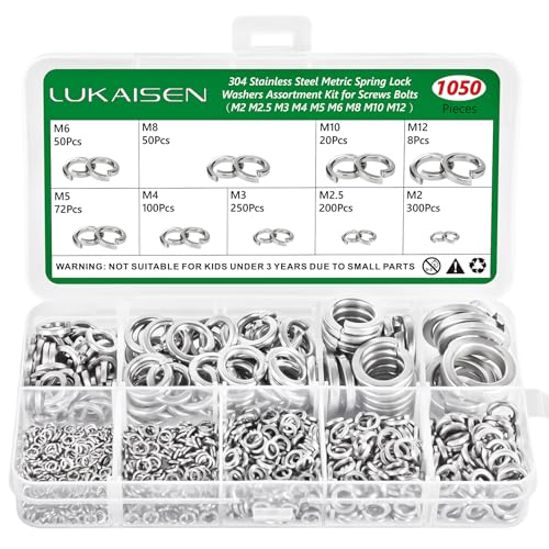 1050 Stk Unterlegscheiben Set, Federringe, Spiralförmige Federscheiben, Unterlegscheiben Sperringe, DIN 127 Form B Edelstahl V2A Rostfreistahl - (M2 M2.5 M3 M4 M5 M6 M8 M10 M12) von LuKaiSen