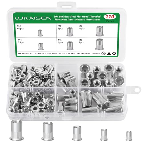 110Stk Nietmuttern, M3 M4 M5 M6 M8 Nietmuttern Sortiment Kit, Nietmutter A2-70 Edelstahl Werkzeug Flachkopf Gewinde Rivet Nutsert Cap Muttern Nietmutter Sortiment Set von LuKaiSen