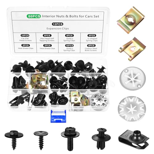 80 Stück Blechmutter Schraube Mutter Clip Kit, mit Klemmscheiben Hitzeschutzblech, U Type Karosserie Clips & Karosserieschrauben, Auto Befestigungsbox Set für Befestigen & Reparieren Autoteil 80 Stück Blechmutter Schraube Mutter Clip Kit, mit Klemmscheiben Hitzeschutzblech, U Type Karosserie Clips & Karosserieschrauben, Auto Befestigungsbox Set für Befestigen & Reparieren Autoteil von LuLuxinxin