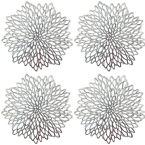 LuMOUzhou Tisch Tischkissen PVC-Tischsets, 4er-Pack, Hohlpolster, Untersetzer, Gold und Silber, 38 cm, 10 cm(Silver 10ccm) von LuMOUzhou