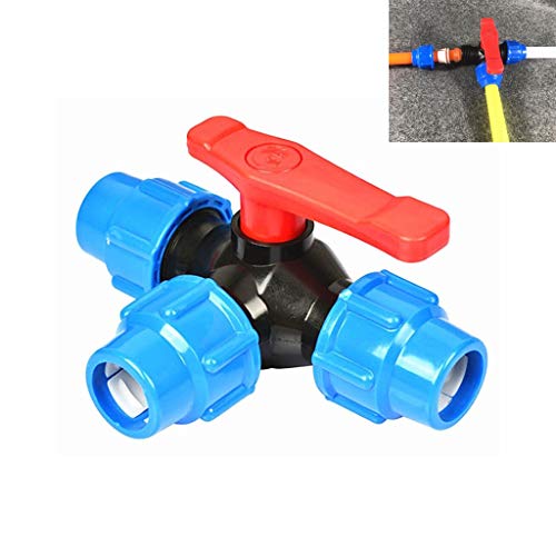 LuMOUzhou Wasserhahnverbindung Isolationsventil Dreiwege-T-Typ-PE-Ventilanschluss for Gartenhahn/Gartenrohr, mehrere Größen, Schwarz/Blau(Blu,20mm) von LuMOUzhou
