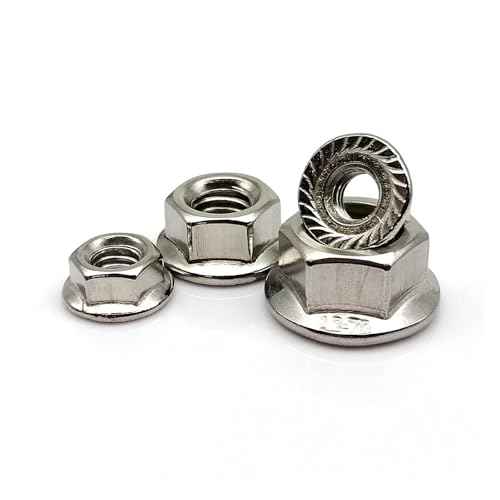 Sechseck-Mutter Vollmutter 6923 Edelstahl gezackte Spinlock Sechskantflansch-Sicherungsmutter M3-M12 Packung mit 2/5/10/25 Stück(25pcs M3) von LuMOUzhou