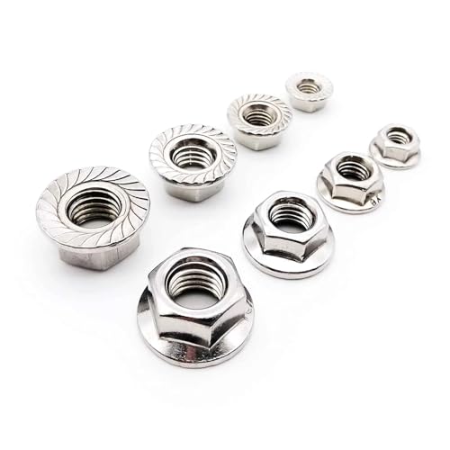 Sechseck-Mutter Vollmutter Edelstahl Flansch Kontermutter Sechskantkopf gezahnt M3 M4 M5 M6 M8 M10 M12 Mehrere Mengen(50pcs M4) von LuMOUzhou