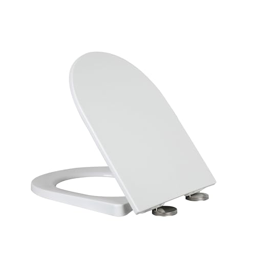 Weich geschlossener Toilettensitz. Toilettensitz mit Absenkautomatik, D-Form, weiß, Schnellverschluss, 418 x 361 x 47 mm von LuMOUzhou