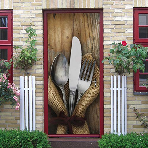 LuSeven 3D türfolie selbstklebend Löffel Messer Gabel 40x120cm(15.74 inches * 47.24 inches) 3D Türaufkleber Wandbild Türtapete Selbstklebend Art Kunst Leinwand Poster Drucken Türtapete selbstklebend T von LuSeven