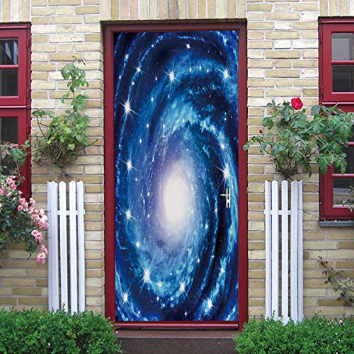 LuSeven 3d türtapete selbstklebend Blau Universum Sternenhimmel 95x215cm(37.4 inches * 84.64 inches) Türtapete Selbstklebend Türfolie Poster Tapete Türaufkleber XXL Aufkleber Folie| Türposter Türklebe von LuSeven