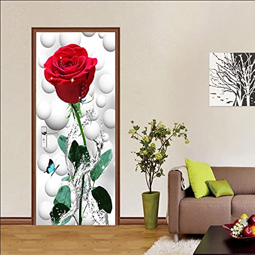 LuSeven foto tapeten aufkleber Rose Rot Pflanze 80x200cm(31.49 inches * 78.74 inches) Türposter Fototapete Türfolie Wasserdichte Abnehmbare Pvc Türtapete Innentür Schlafzimmer Küche Bad Home Deko von LuSeven