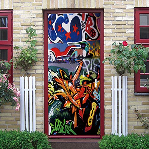 LuSeven fototapapete Farbe Graffiti Buchstaben 77x200cm(30.31 inches * 78.74 inches) Tür Wandbild 3D Tür Tapete Abnehmbare selbstklebende Tür Aufkleber Tür Kunst Tür Wandaufkleber Wandbild Tapete DIY von LuSeven