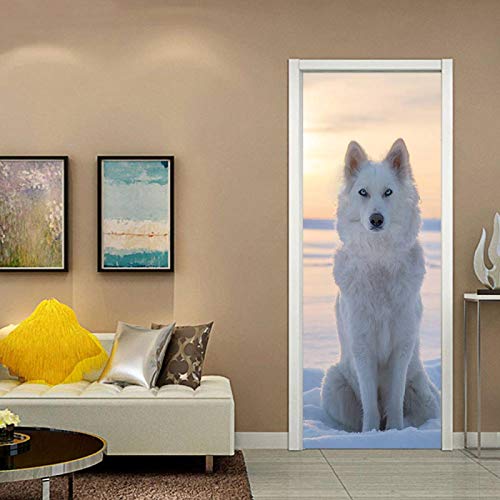 LuSeven fototapeten Wolf Tier Schnee 80x200cm(31.49 inches * 78.74 inches) Türtapete Fototapete 3D Effekt, Deko Türposter, Abnehmbar wasserdichte Wandtapete, für Küche Wohnzimmer Bad Wand Deko von LuSeven