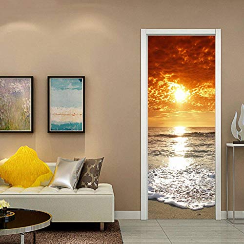 LuSeven tür poster Sonnenuntergang Meer Strand 50x125cm(19.68 inches * 49.21 inches) DiY 3D Wandaufkleber Wandbild Home Decor Art Removable Door Sticker Decole Türaufkleber von LuSeven