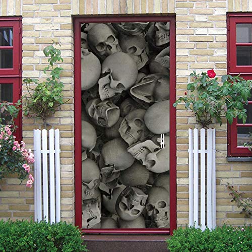 LuSeven türaufkleber Totenkopf grau 80x200cm(31.49 inches * 78.74 inches) Türtapete Türposter Türbilder Selbstklebend Türtapete Selbstklebend 3D für Schlafzimmer Wohnzimmer Türaufkleber Aufkleber von LuSeven