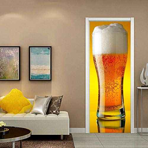 LuSeven türfolie Orange Bier Schaum 50x125cm(19.68 inches * 49.21 inches) Türaufkleber 3D-Türaufkleber PVC Selbstklebende Tapete DIY Home Decoration Simulation Poster Wandaufkleber von LuSeven