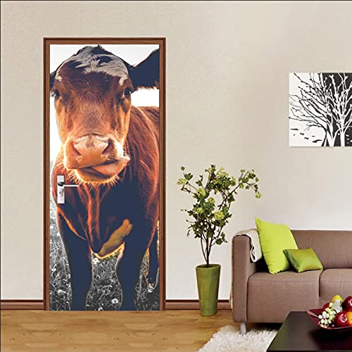LuSeven türfolie selbstklebend Kuh Tier 80x200cm(31.49 inches * 78.74 inches) Türtapete Selbstklebend Türposter 3D PVC Türtapeten Innentür Fototapete Tür Dekoration 3D Türaufkleber Türtapete von LuSeven