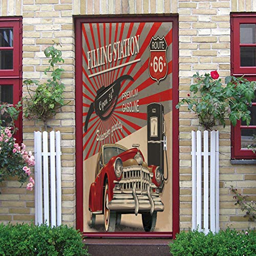 LuSeven türposter Rot Auto Tankstelle 77x200cm(30.31 inches * 78.74 inches) Tür Wandbild 3D Tür Tapete Abnehmbare selbstklebende Tür Aufkleber Tür Kunst Tür Wandaufkleber Wandbild Tapete DIY Office Ho von LuSeven