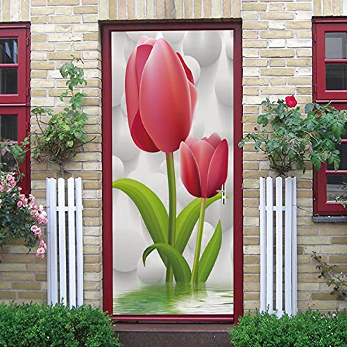 LuSeven türposter Rot Rose Pflanze Blatt 40x120cm(15.74 inches * 47.24 inches) Fototapete Türfolie Poster Tapete - Abnehmbar Wandtapete Wohnzimmer PVC Wasserdichte Wallpaper Wandwandaufkleber von LuSeven