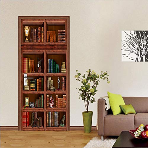 LuSeven türtapete selbstklebend 3d Bücherregal Bücher Vintage 85x215cm(33.46 inches * 84.64 inches) 2 Pcs Fototapete Türtapete selbstklebend Türposter - Abnehmbar Fototapete Türfolie Poster Tapete Tür von LuSeven