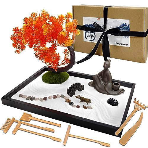 LuXianYS Zen Garten Set, 12x8 Zoll Mini Meditation Rock und Zen Sand Garten, Premium Japanisches Zen Steine Garden Miniatur Geschenk Set, Zen-Ornament für Haus & Büro Deko,Tisch Meditation von LuXianYS