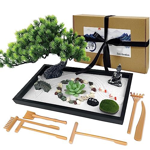 LuXianYS Zen Garten Set, 12x8 Zoll, Premium Japanisches Zen Sand Garten Miniatur Geschenk Set, Zen-Ornament für zu Hause, Meditation Gifts von LuXianYS