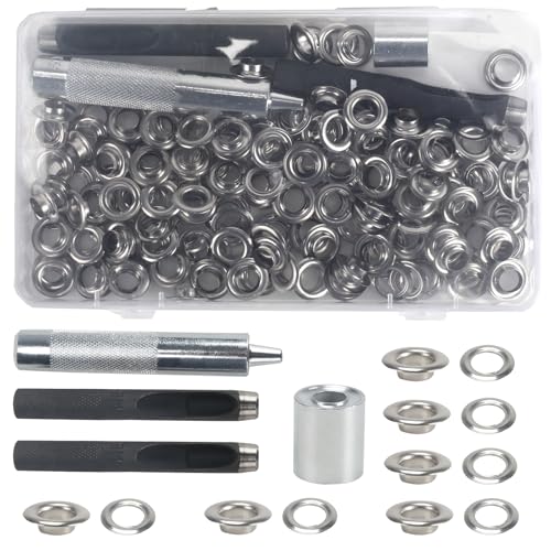 Luabue 140 Sets Ösen Werkzeug Set 8mm Ösen Set mit 4pcs Werkzeug Metallösen Kupfer Planenösen Ösen für DIY Leder Schuhe Ledertaschen Kleidung Handwerk Stoff (8mm) von Luabue