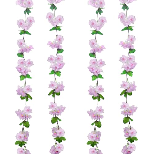 Luabue 4 Stück Blumengirlande Künstlich Frühling Kirschblüten Deko Girlande 2.3m Kunstblumen Hängend Rosa Hangend Vine Seidenblumen für Hochzeit Party Balkon Garten Dekoration von Luabue