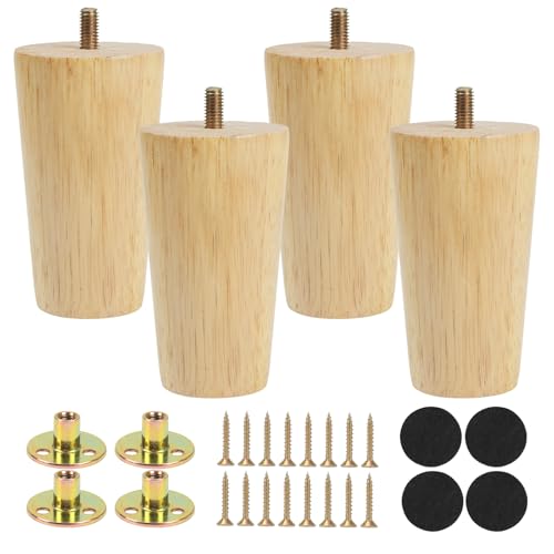 Luabue 4 Stück Möbelbeine Holz Möbel Holzfüße Beine mit Montageplatten Schrauben Möbelfüße Holz Rund für Sofa Bett Schrank Couch Stuhl (10cm) von Luabue