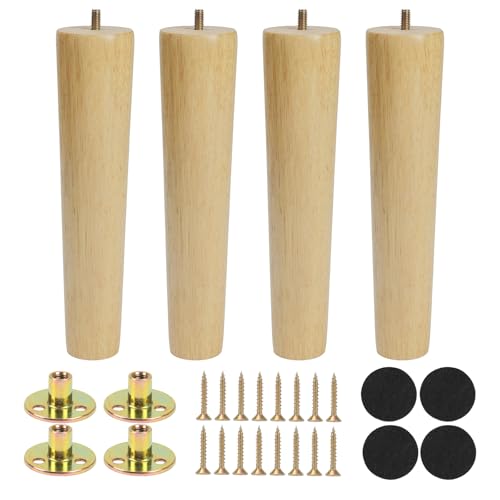 Luabue 4 Stück Möbelbeine Holz Möbel Holzfüße Beine mit Montageplatten Schrauben Möbelfüße Holz Rund für Sofa Bett Schrank Couch Stuhl (25cm) von Luabue
