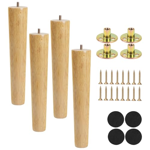 Luabue 4 Stück Möbelbeine Holz Möbel Holzfüße Beine mit Montageplatten Schrauben Möbelfüße Holz Rund für Sofa Bett Schrank Couch Stuhl (30cm) von Luabue