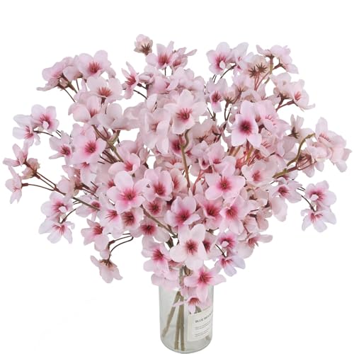 Luabue 6 Stück Kunstblumen Kirschblüten Deko Rosa Seidenblumen Kirschblütenzweig Sakura Deko Blumen für Hochzeitsdekoration DIY Blumenarrangements Party Balkon Garten Vase Frühlings Deko von Luabue