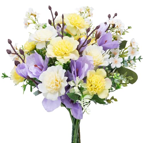 Luabue Kunstblumenstrauß aus Flieder Magnolie Schleierkraut und Eukalyptus Künstliche Blumen Seidenblumen Artificial Blumen für Hochzeit Zuhause Tischdeko Wohnzimmer von Luabue