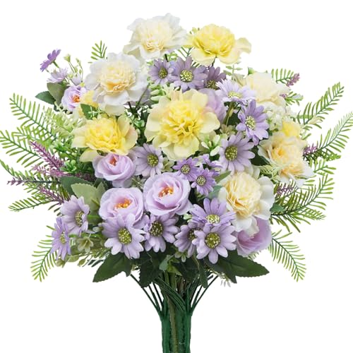 Luabue Kunstblumenstrauß aus Flieder Mailänder lila Rose Lavendel und Persisches Gras Künstliche Blumen Seidenblumen Artificial Blumen für Hochzeit Zuhause Tischdeko Wohnzimmer von Luabue