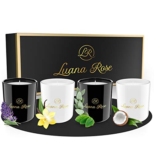 Luana Rose Duftkerzen Geschenkset - 4x 70g, Langanhaltender Duft, 100% Natürliche Sojawachs mit Ätherischen Ölen - Hochwertige Geschenke für Frauen, Aromatherapie Kerze - Scented Candle Set von Luana Rose