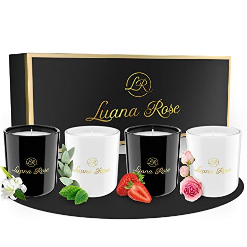 Luana Rose Duftkerzen Geschenkset - 4x 70g, Langanhaltender Duft, 100% Natürliche Sojawachs mit Ätherischen Ölen - Hochwertige Geschenke für Frauen, Aromatherapie Kerze - Scented Candle Set von Luana Rose