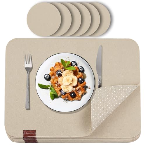 Luana Rose Platzsets aus Filz 12er Set in Anthrazit - Tischset abwischbar - 44x32 cm Filzuntersetzer - Hochwertige Platzdeckchen abwaschbar in Beige - Tischuntersetzer Platzset + Glas Untersetzer-Set von Luana Rose