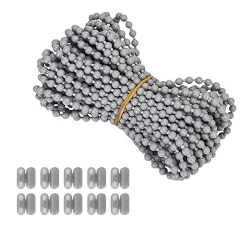 Luanxu 10 Meter Rollokette mit 10 Rollokettenschnallen Fixieren oder von Rollos, Jalousien, Zebra-Vorhangkette, Reparatur oder Wechsel der Ersatzteile von Rollo(#10, Grau) von Luanxu